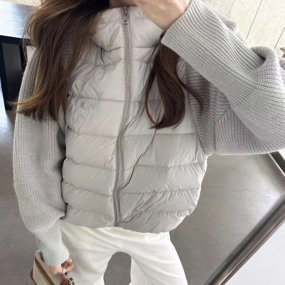 轻薄针织拼接棉服女短款2025冬季新款假两件棉衣韩版宽松冬装外套