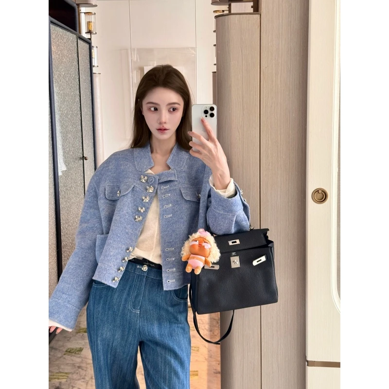 2025秋冬韩系气质百搭减龄休闲短款外套高腰时尚宽松阔腿长裤套装