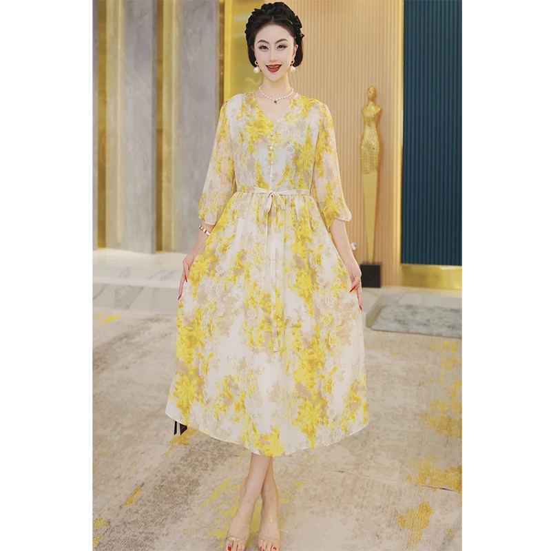 【国色天香】连衣裙女2025夏季新款显瘦裙子高级感中长款裙子2354