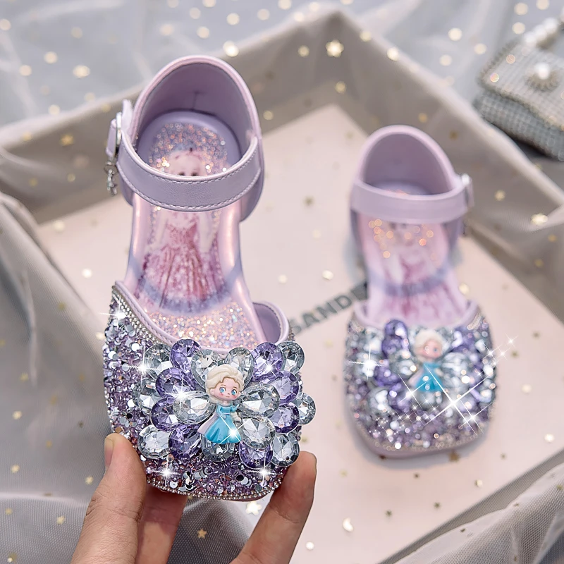 女童公主鞋凉鞋水晶鞋2025夏季新款小女孩皮鞋闪亮水钻表演礼服鞋