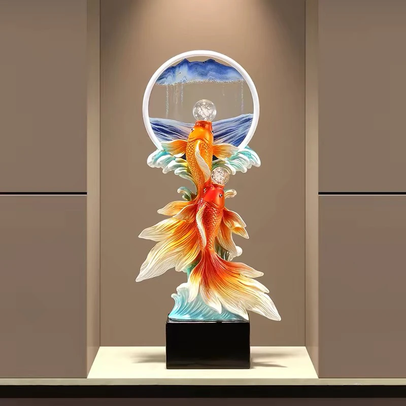 新中式年年有余流沙画客厅玄关创意高档摆件乔迁开业礼专拍链接
