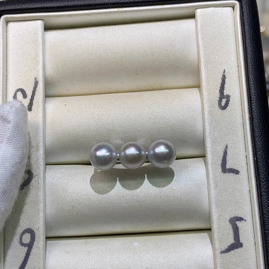 戒指银S925镶嵌海水珍珠7-8