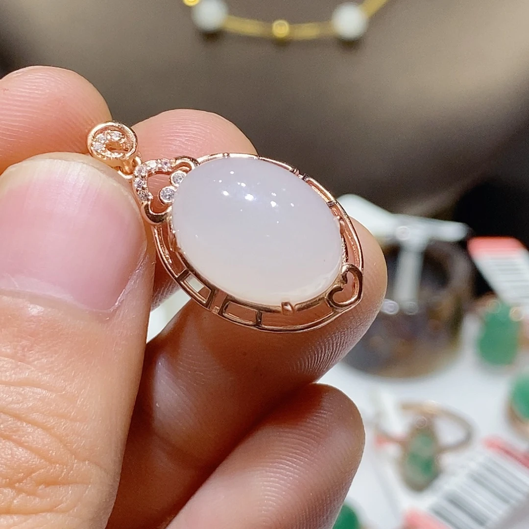 独山玉银S925镶嵌吊坠