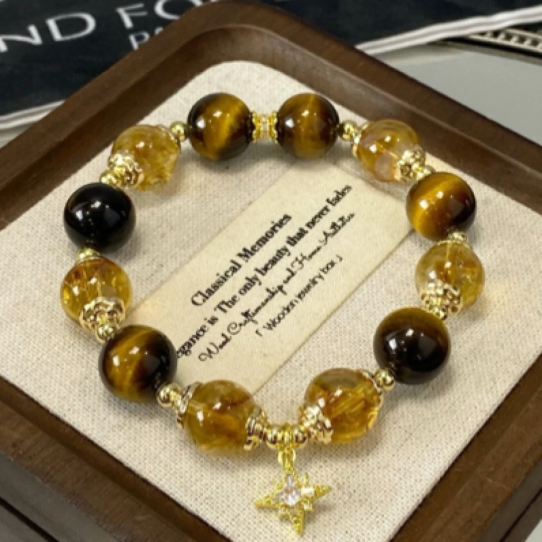 天然黄塔晶金虎眼设计款情侣闺蜜可佩戴配证书