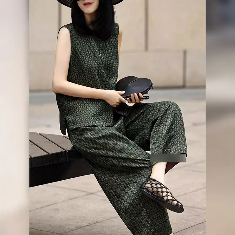 2025超火夏装一整套高级感清冷感禅意新中式国风上衣裤子两件套装