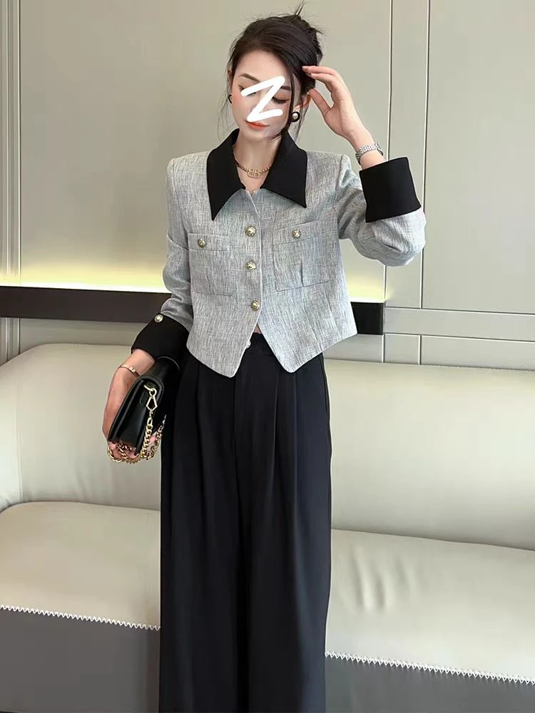 新款洋气显瘦套装小香风短外套两件套气质高级时尚阔腿裤女#3251