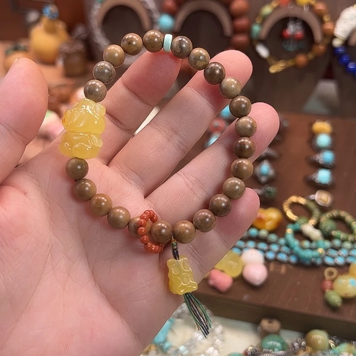 成品手串库克南红黄玛瑙蜜蜡绿松