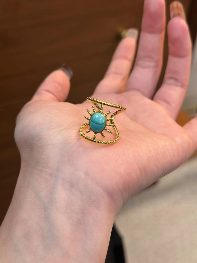 花锦绿松石太阳戒指