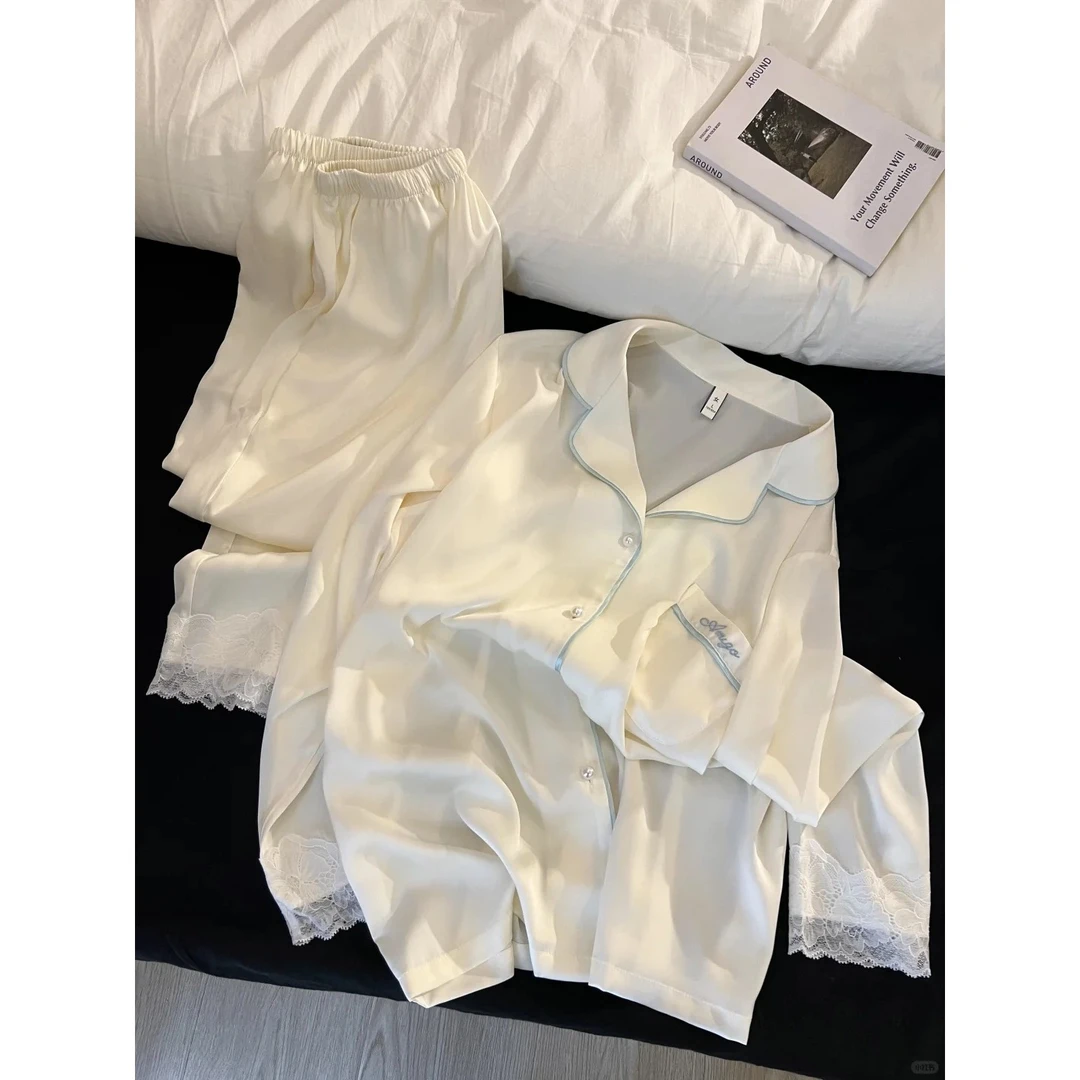 【高级感花边】法式气质白月光冰丝长袖睡衣女春夏新款套装家居服夏