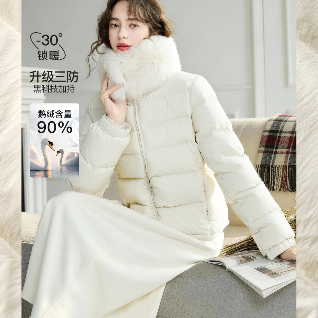【莉莉安轻羽】高暖鹅绒+三防 狐狸毛领短款合身羽绒服FY4YR0007-A