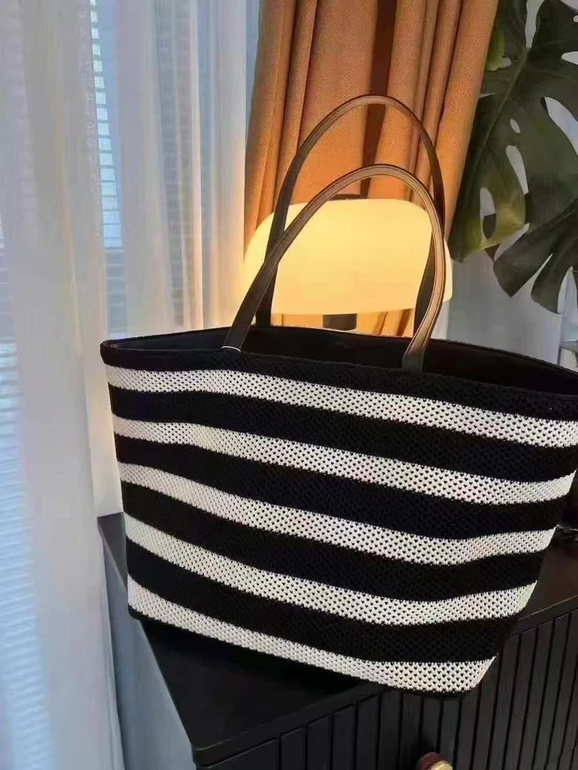 手拎包编织百搭托特包单肩包布包防盗拼色简约风时尚条纹包包