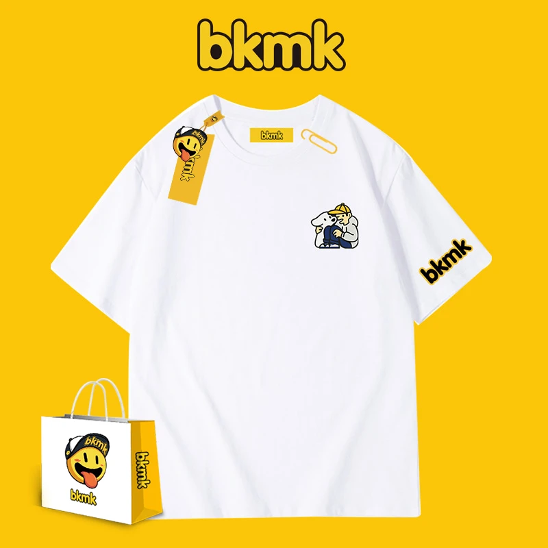 bkmk潮牌纯棉卡通印花短袖t恤男夏宽松休闲打底衫圆领半袖套头ins