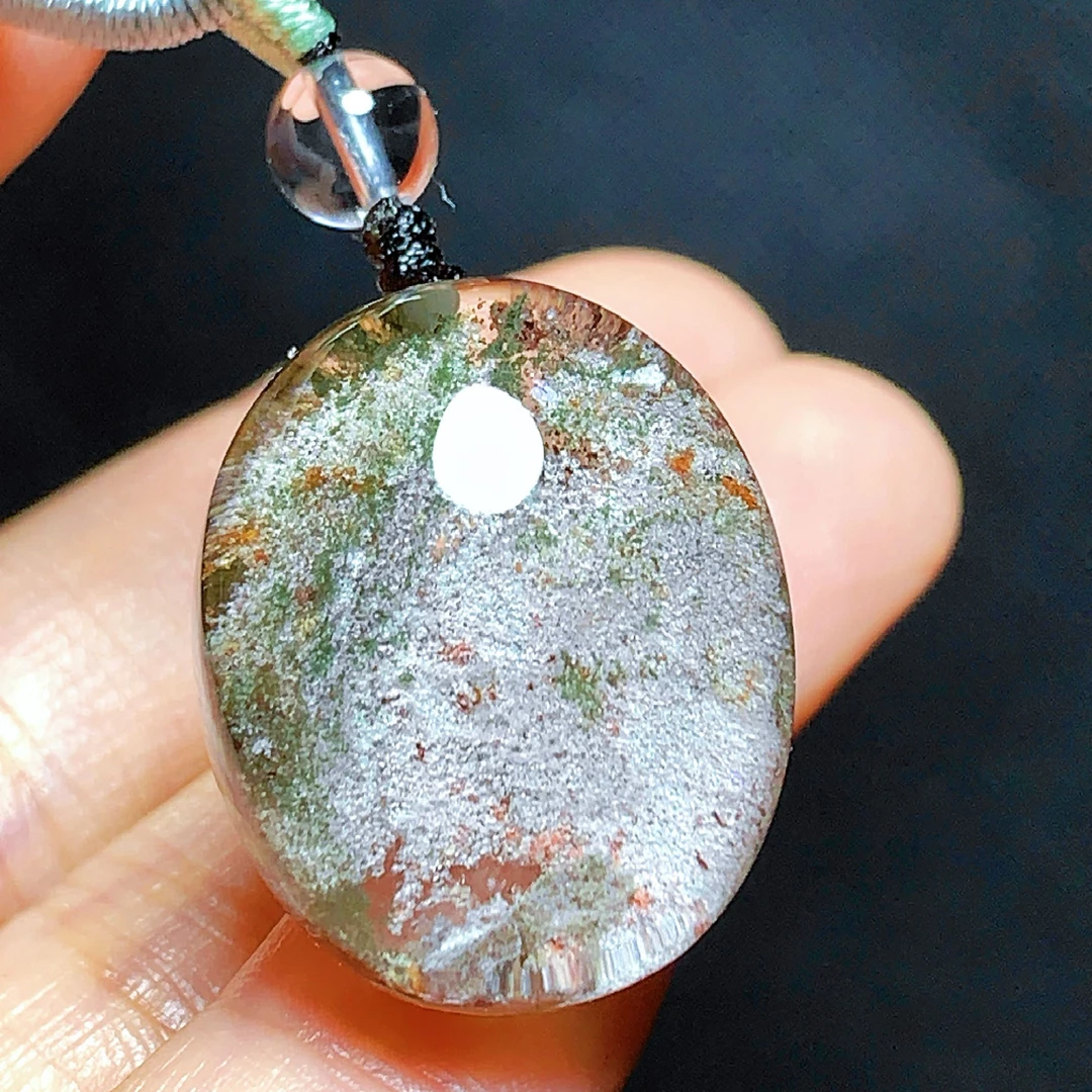 东海水晶天然随形绿幽灵水晶吊坠毛衣链通透原石项坠男女款聚宝盆