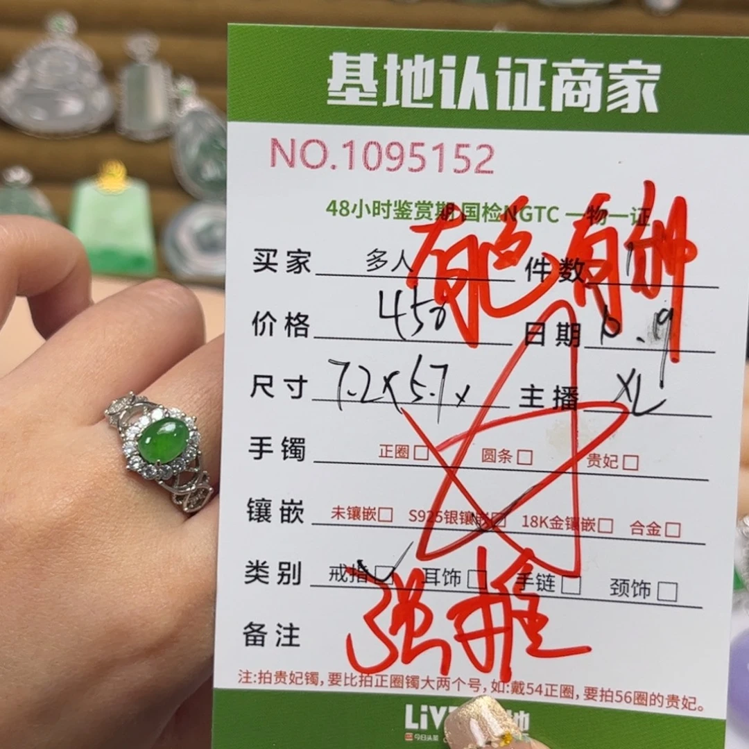 翡翠银S925镶嵌戒指多人