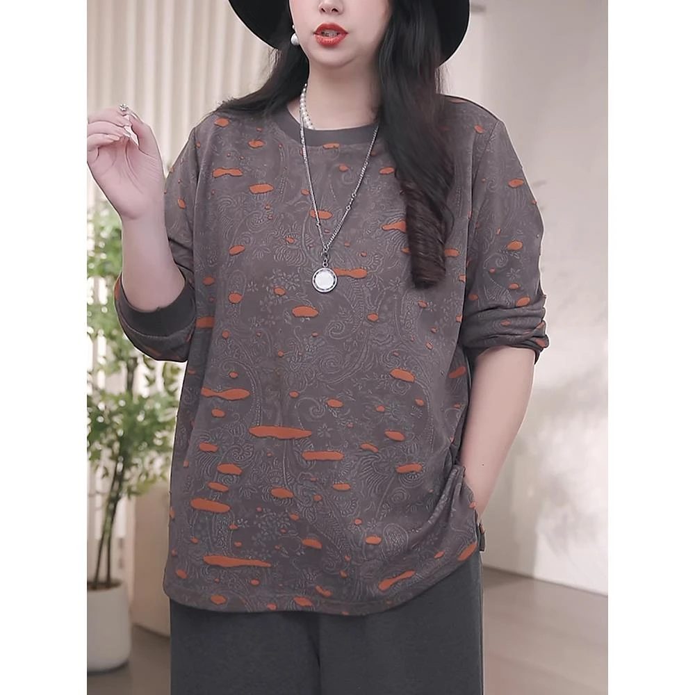 女士套头卫衣2025秋季新款时尚减龄宽松大码遮肉显瘦长袖t恤上衣