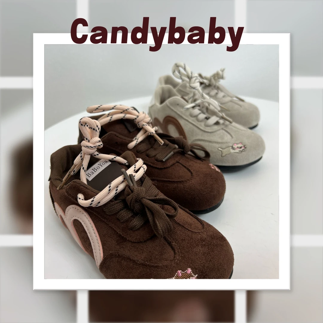 candybaby童鞋时尚德训鞋棕色复古低帮系带女子公路保暖透气透气