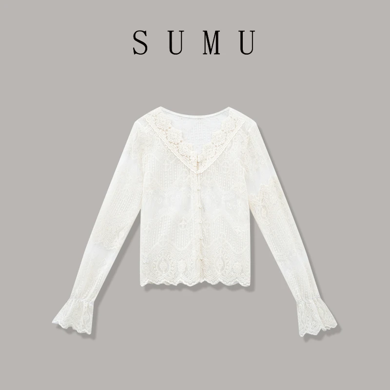 宿慕SUMU 女款衬衫 3-6春季 2025 新款时尚百搭蕾丝衬衫M000KJ