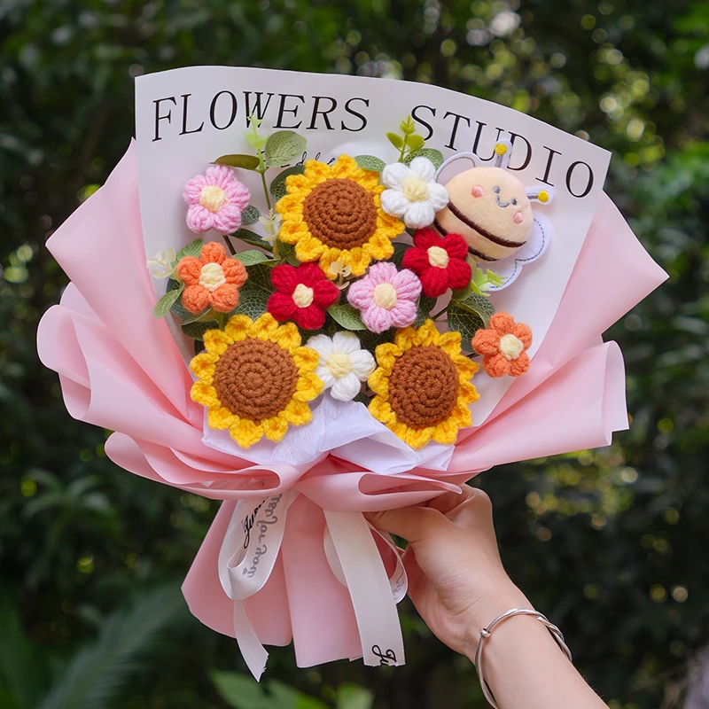 手工编织向日葵花束仿真毛线花创意毕业季生日礼物送女生闺蜜老师