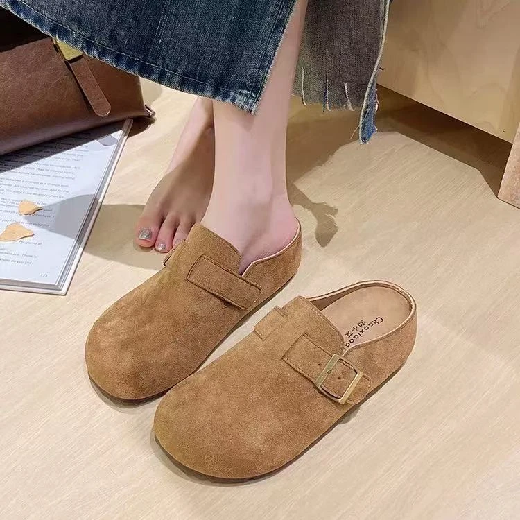 新款懒人一脚蹬复古勃肯包头半拖女外穿2025春秋软底博肯鞋A10