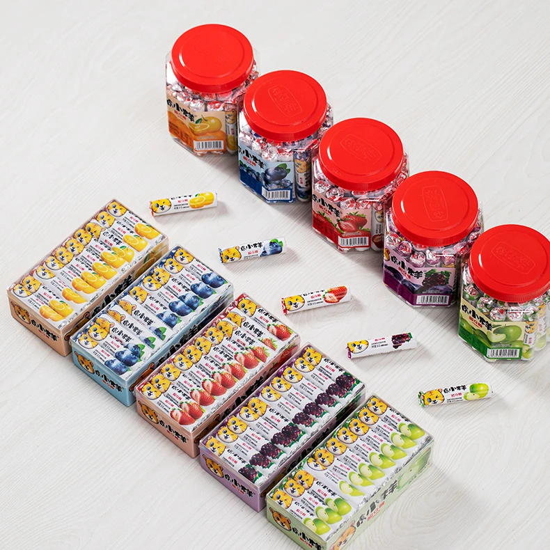 长条混装酸甜Q果汁橡皮软糖儿童零食水果糖罐装软糖怀旧休闲零食
