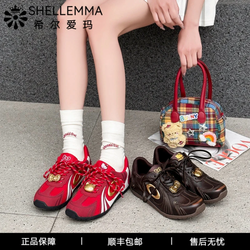 希尔爱玛复古风红色德训鞋女夏季新款网面透气时尚休闲运动板鞋女