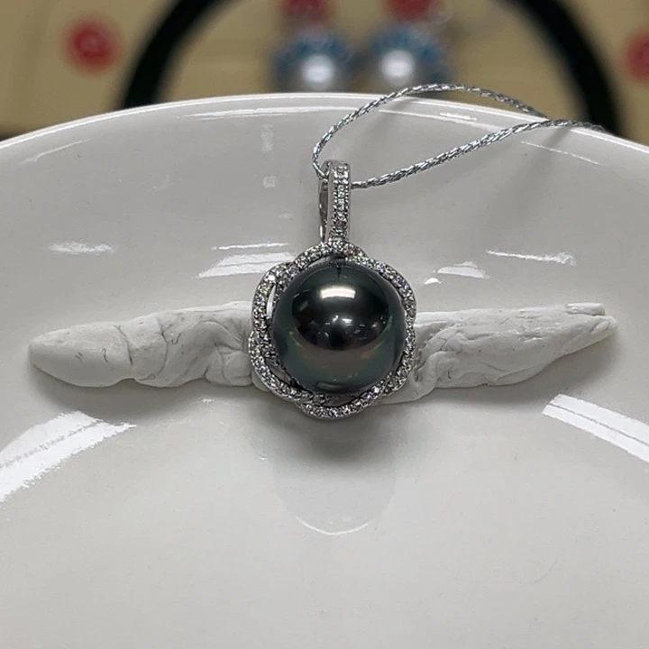 海水珍珠银S925镶嵌颈饰大溪地 9-10mm 58号