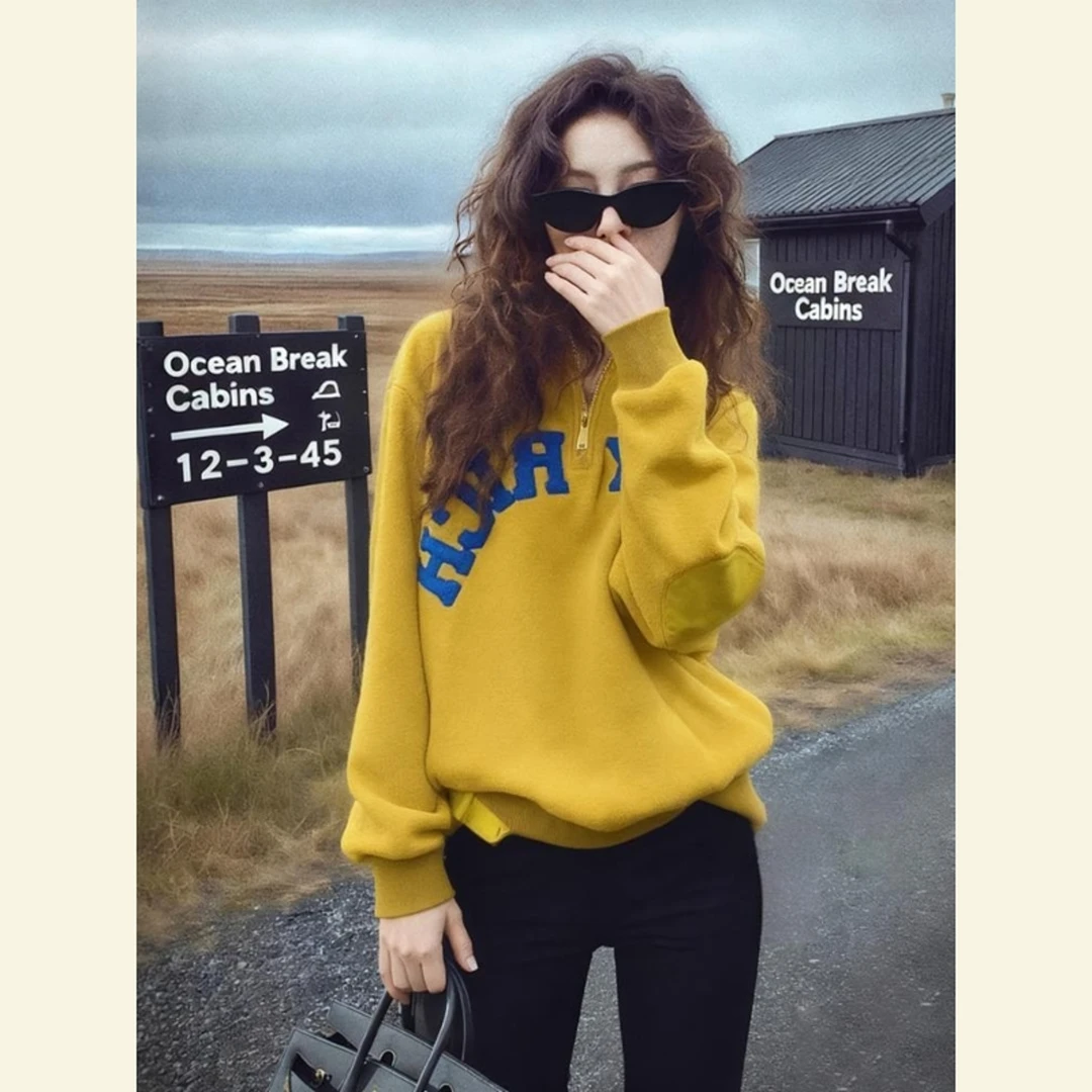 2025冬季多巴胺松弛感百搭慵懒风小众不撞款独特黄色摇粒绒卫衣女