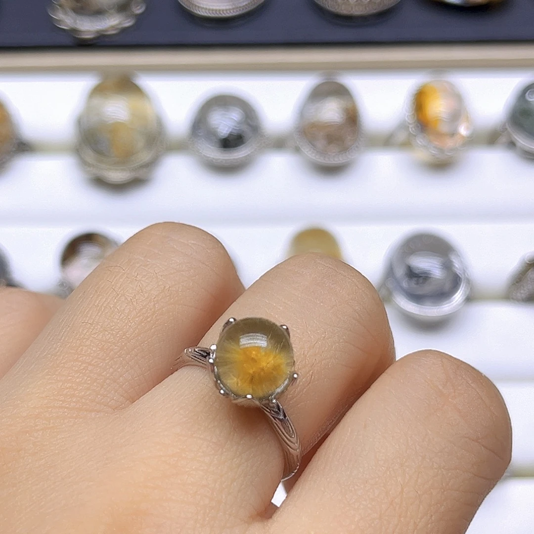 花***鼠发晶银S925镶嵌戒指天然