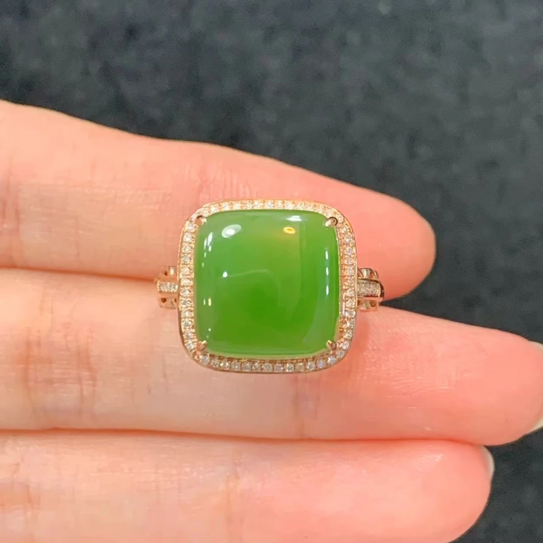 【鹿鸣】 18k金和田玉正方形戒指 12*12*6mm H44