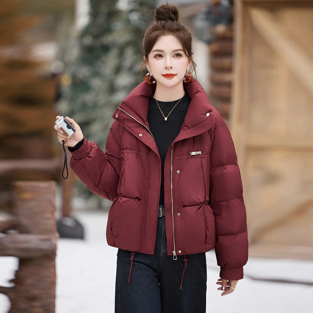 2025冬季新款时尚韩版立领小个子短款白鸭绒保暖外套