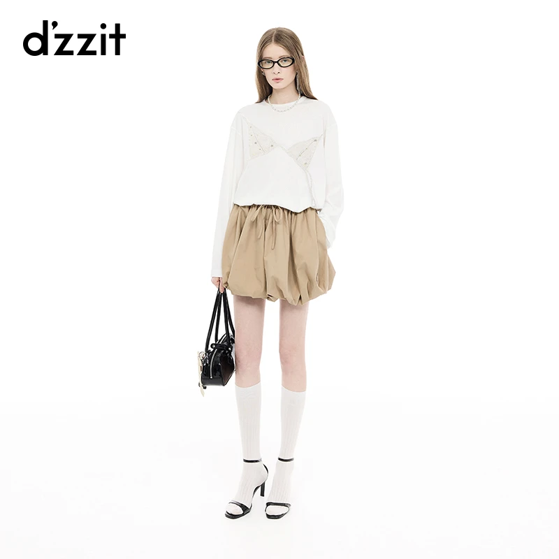 dzzit地素长袖T恤春秋时髦假象叠穿设计别致宽松上衣女3J1B566