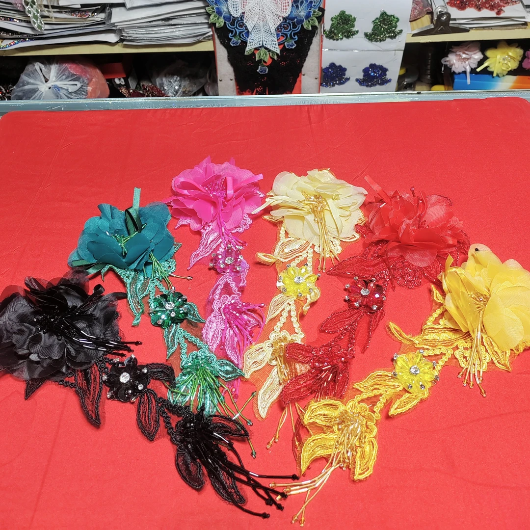 花朵水晶缝珠流苏骨绳花胸花头饰童装婚纱辅料刺绣贴花蕾丝花朵