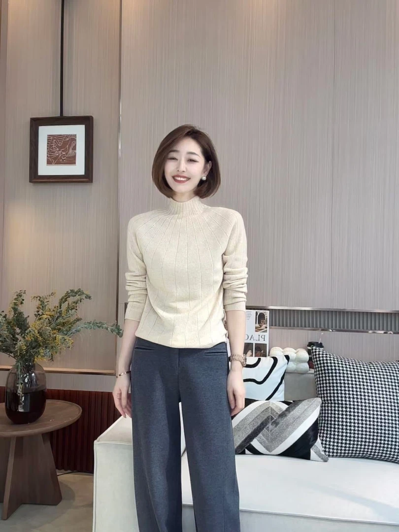 FIGO LOVE 冬季必备款明线气质通勤款细闪长袖毛衣9118