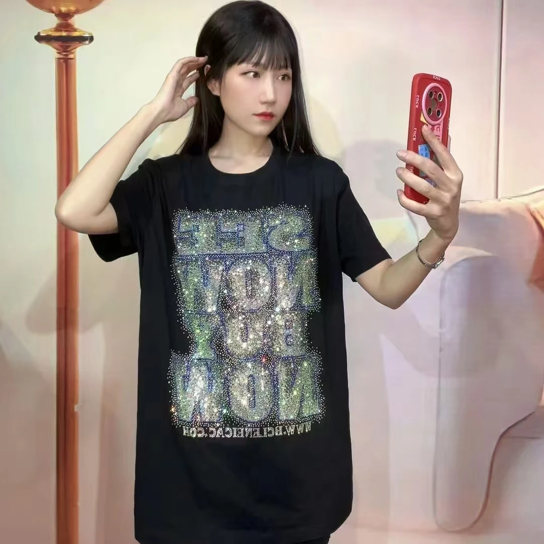 【苏苏严选】欧货时尚百搭烫钻潮流上衣春夏女棉T恤