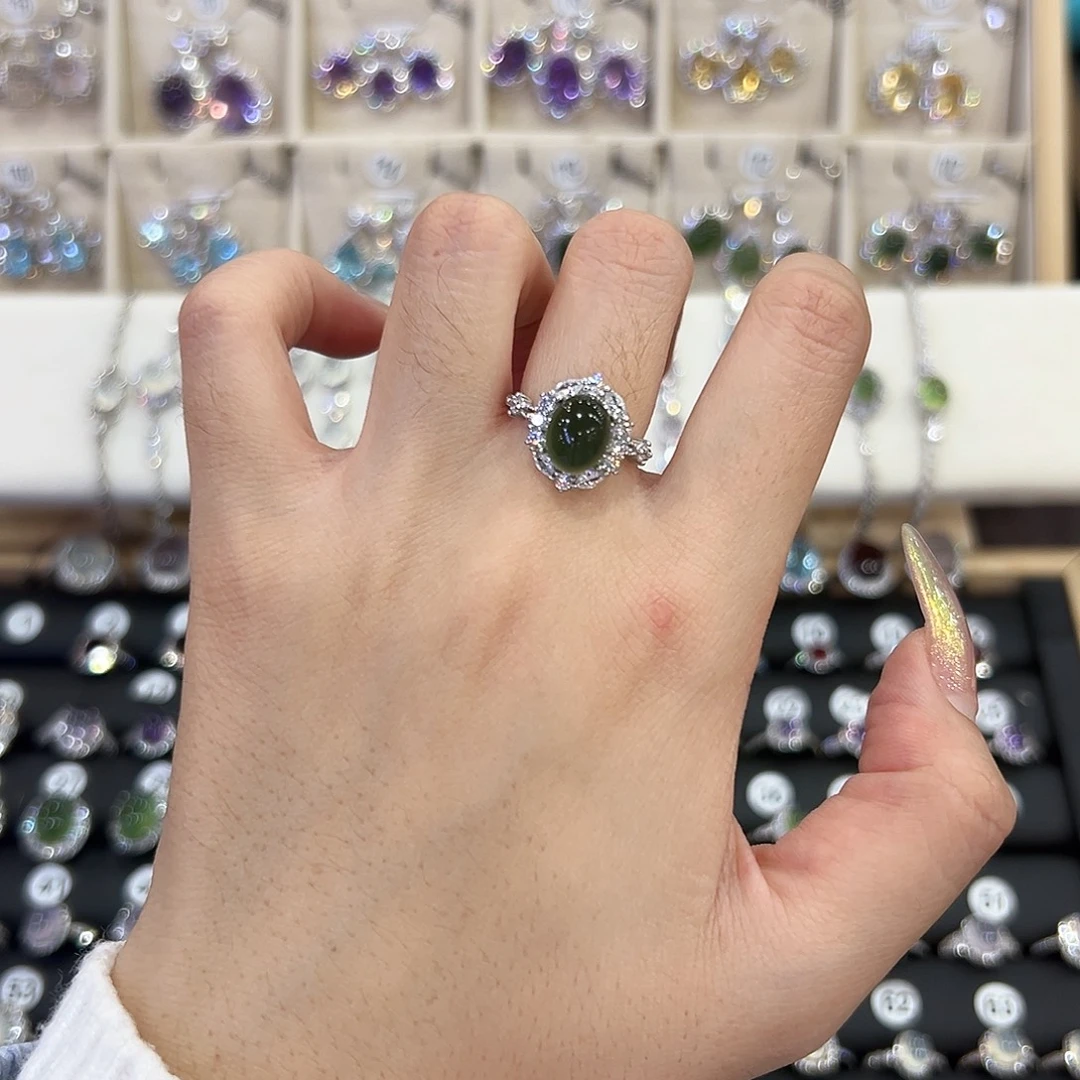 蛇纹石玉银S925镶嵌戒指