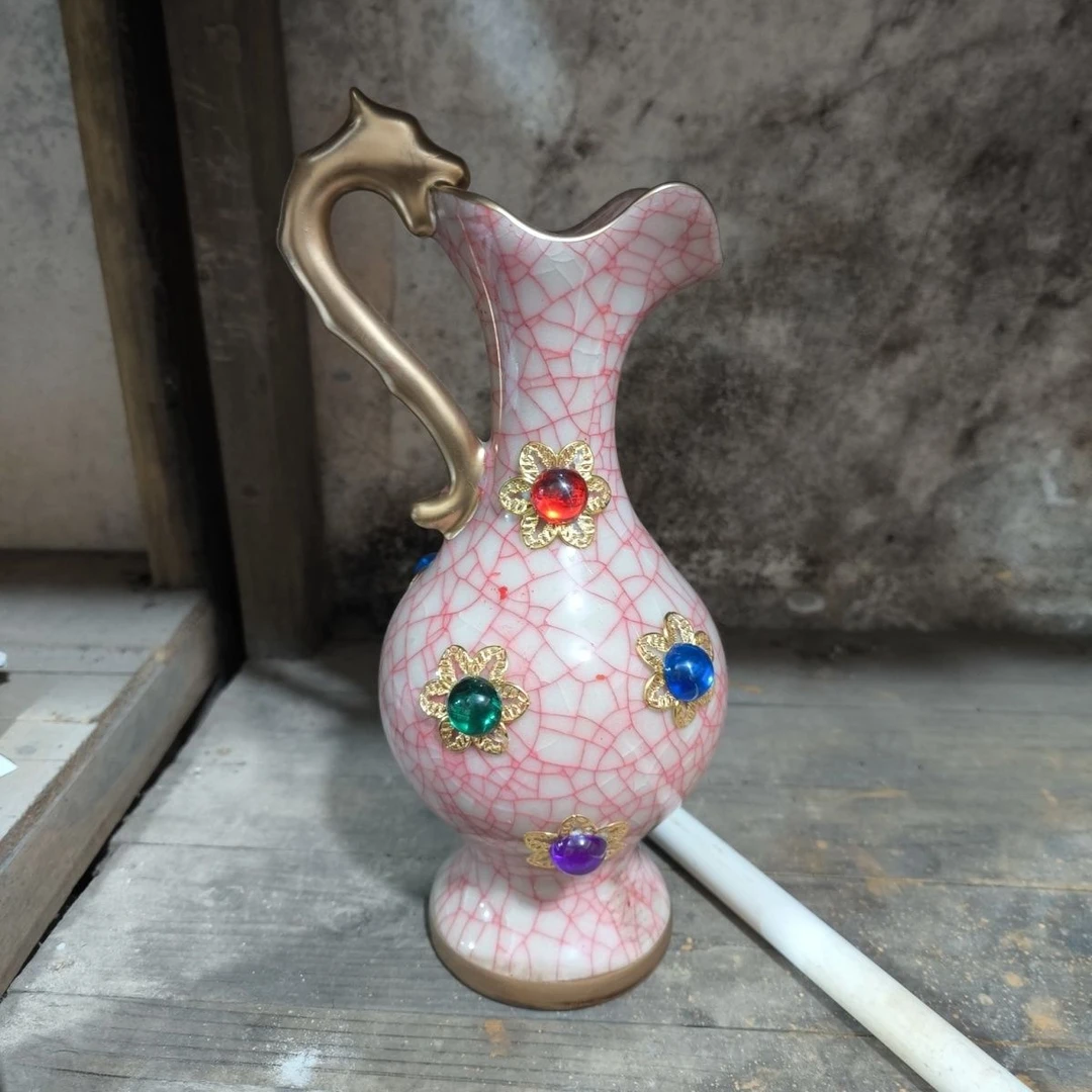 陶瓷器鎏金镶嵌宝石钧瓷窑变花瓶客厅博古架酒柜装饰品摆件