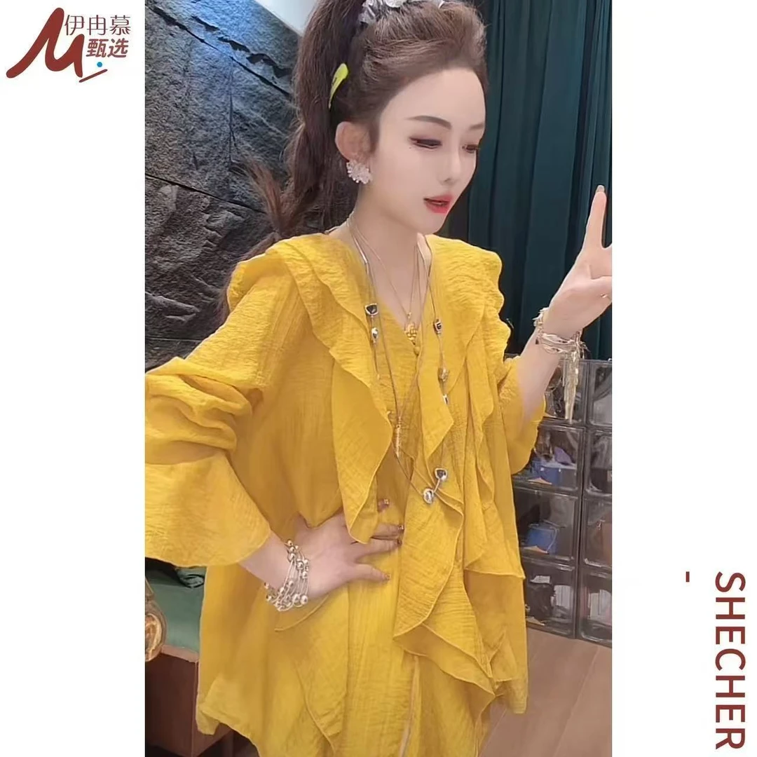 【伊冉慕甄选】6025长袖飞飞喇叭袖百搭休闲时尚设计款上衣