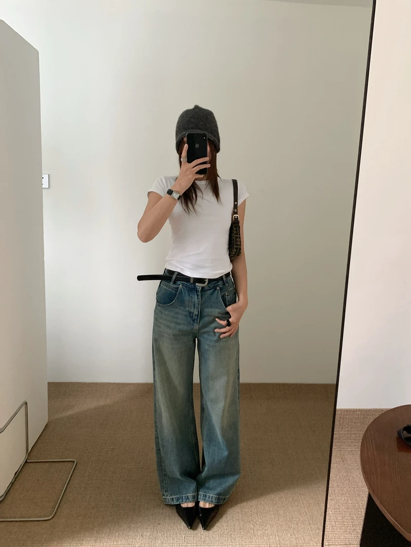 （露露）（春款）GD#复古港风高腰显瘦拖地裤#5598（裤长105cm）