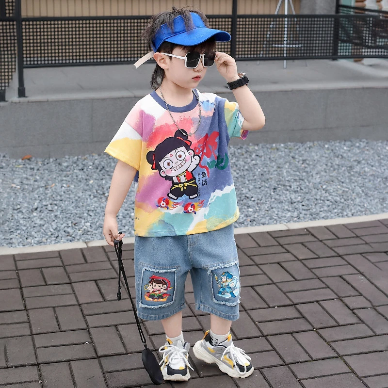 哪吒衣服男童夏装套装2025新款装潮酷时髦夏季哪吒日韩童装