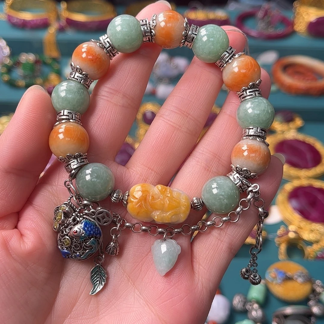 翡翠未镶嵌手链福利款翡翠老银手链