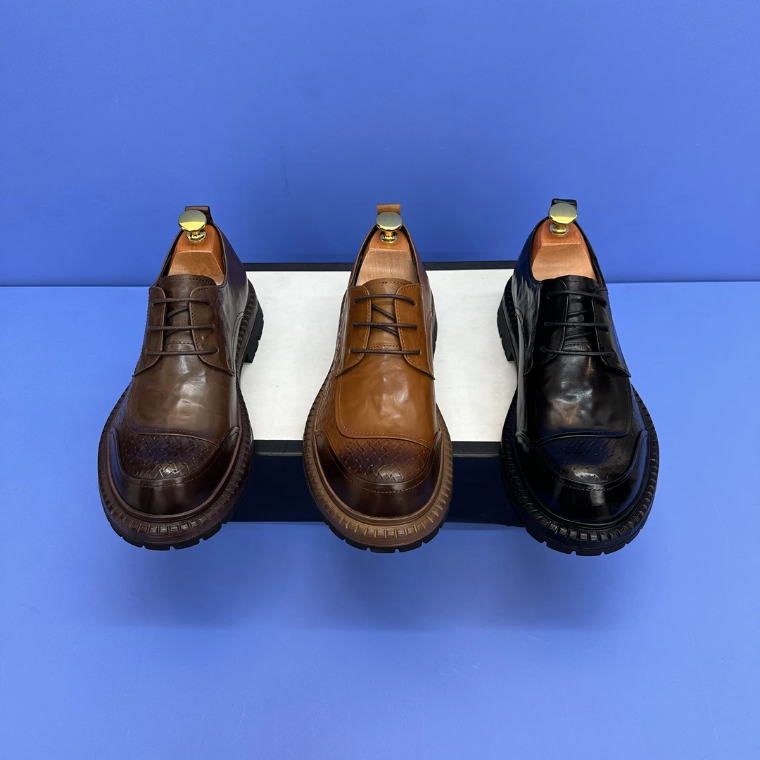 男士休闲皮鞋厚底复古百搭系带英伦风潮流男鞋