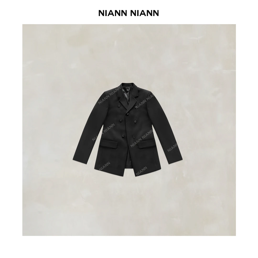 NiannNiann 新品女装气质修身双排扣羊毛混纺收腰西装15182
