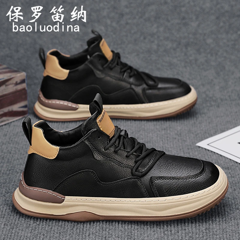 保罗笛纳2025新款秋季男鞋高帮户外休闲男士皮鞋上班工作开车潮鞋