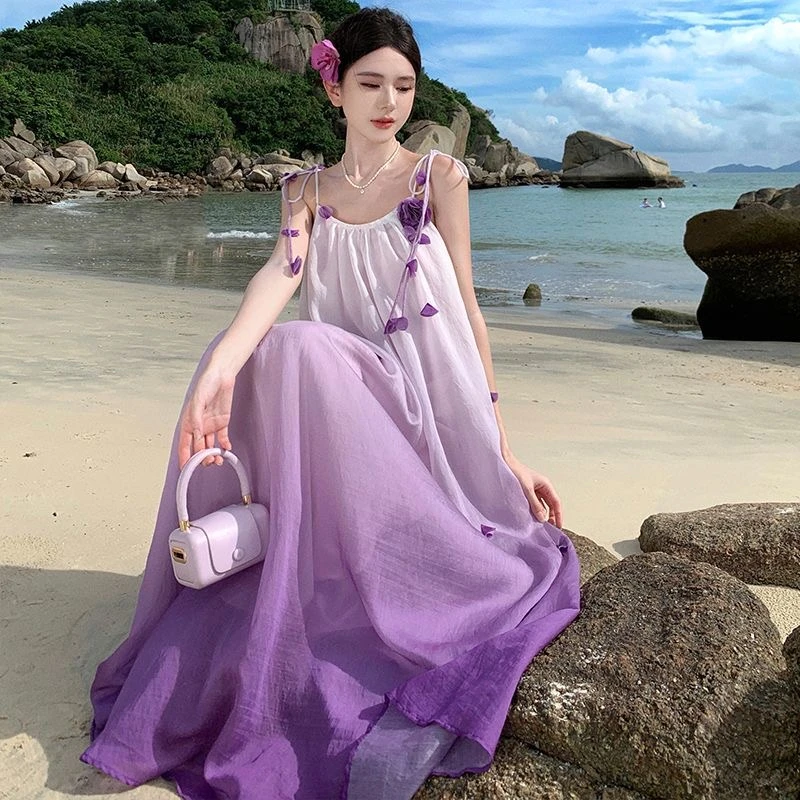 度假风连衣裙 紫色渐变MUZI2022005387