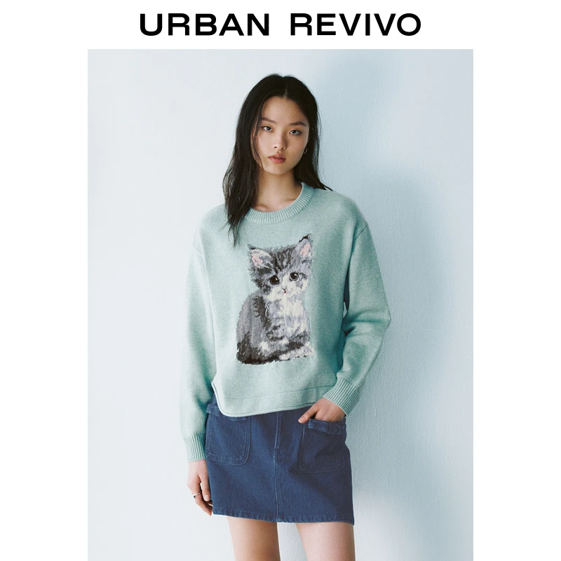 UR2025秋季新款女装趣味休闲萌宠提花圆领针织衫UYY950027