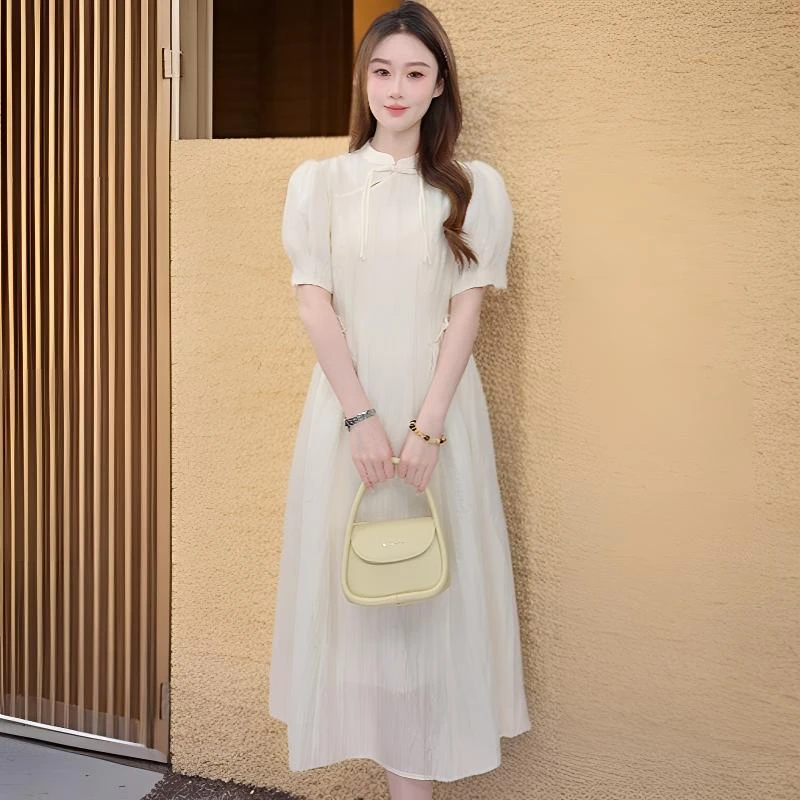 【商场同款新品】茵曼新中式盘扣连衣裙2025夏女装新款国风短袖长裙