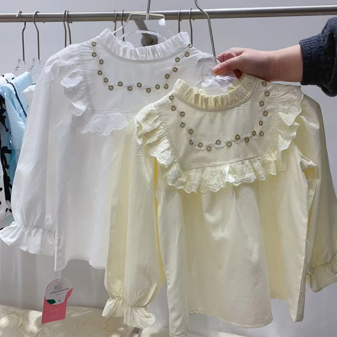 女童公主风刺绣衬衫洋气长袖上衣森系宝宝娃娃衫秋季穿搭