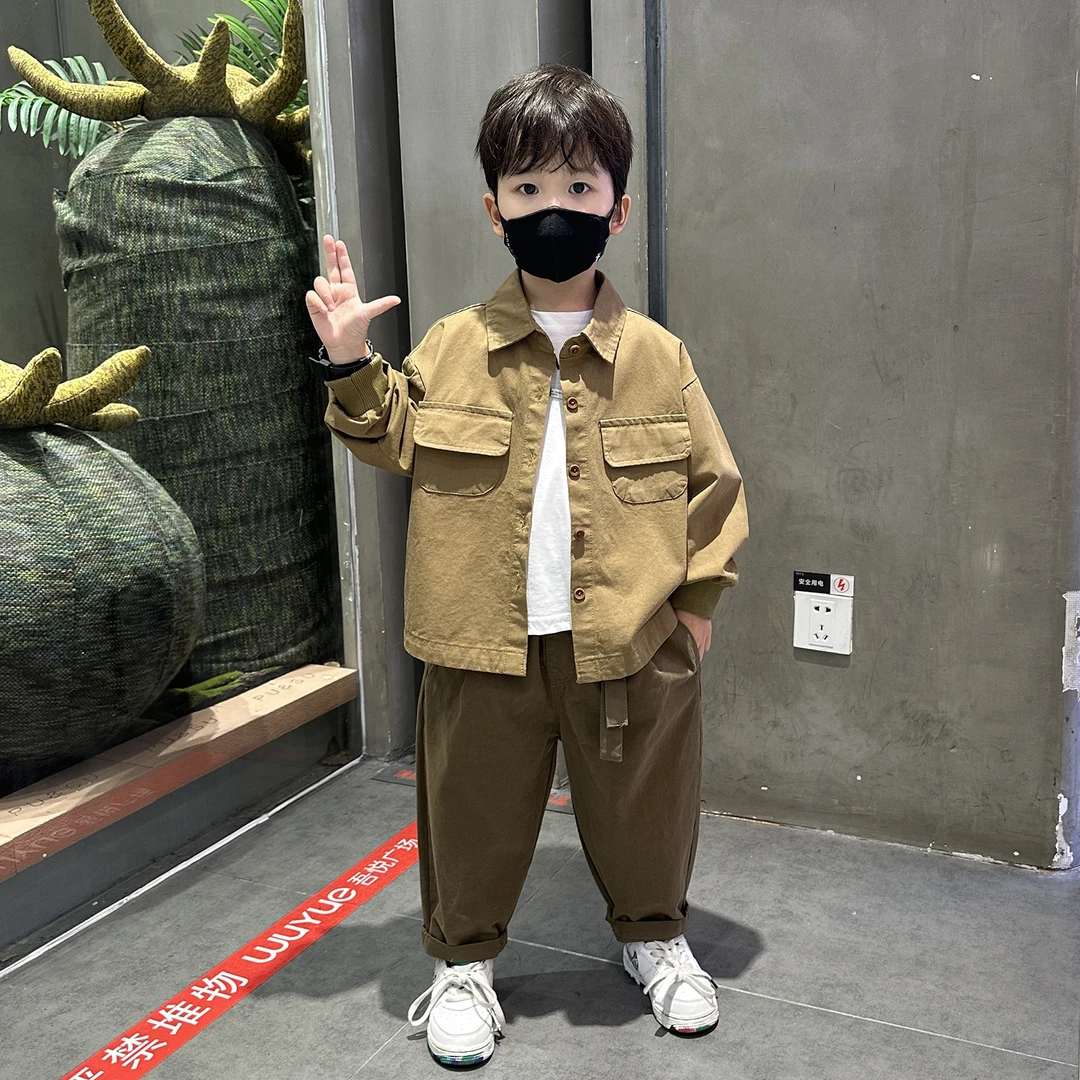 男童秋装套装2025新款儿童春秋季衬衫潮酷男孩休闲裤宝宝衬衣长裤