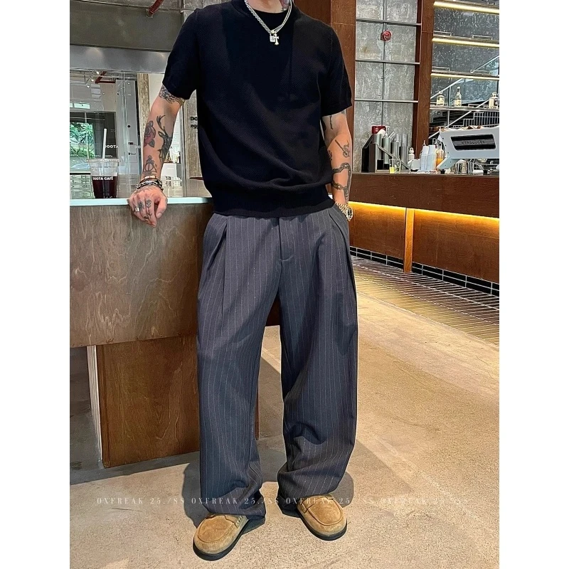 加肥大码300斤A字廓形港风休闲裤春秋男女慵懒洋气垂感条纹西装裤