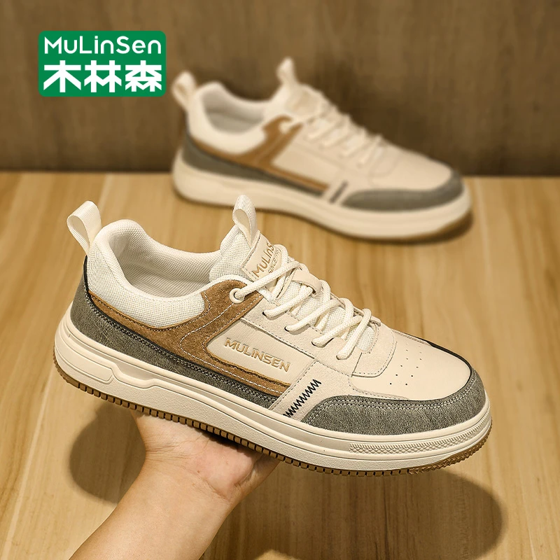 木林森板鞋男2025新款秋季青少年休闲鞋厚底耐磨运动百搭增高潮鞋